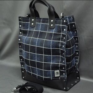 Diesel Tote Plaid Leather Trim Shopper Handbag